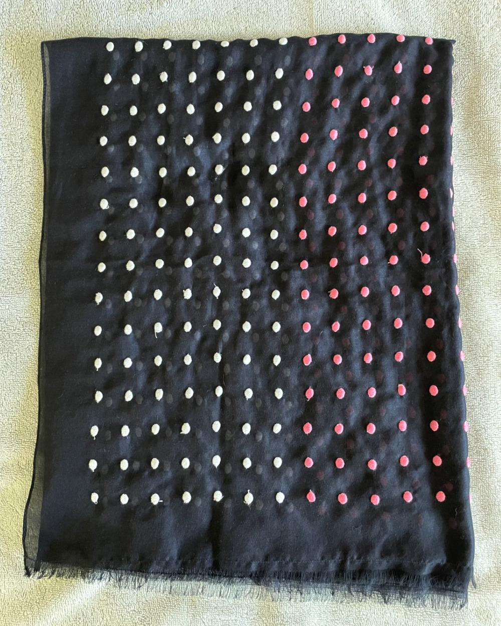 Talbots Navy Sheer Scarf Wrap Pink Light Blue Embroidered Dot Accent 70x27